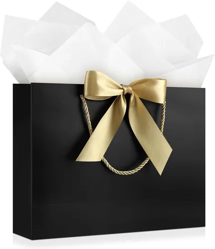 Vista 13 de JMANNI 12 bolsas de regalo de papel de boda con asa, bolsas medianas de regalo de agradecimiento de 13 pulgadas con lazo de cinta, regalos