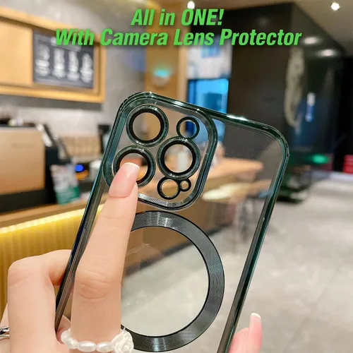 Vista 4 de aowner Funda magnética transparente para iPhone 11 Pro Max con protector de lente de cámara, compatible con MagSafe, no se amarillea, ajuste