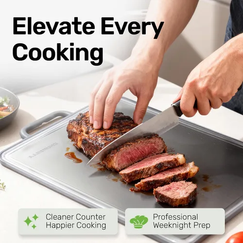 Vista 8 de Chopzilla Tabla de cortar de titanio XL, apta para alimentos, PP de doble cara y tablas de cortar de titanio para cocina con regla grabada