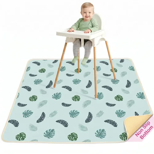 Vista 13 de Basumee Tapete de salpicaduras para silla de bebé, impermeable, tapete de juego para debajo de la silla alta, tapete para atrapar alimentos