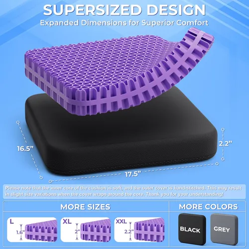 Vista 2 de TushGuard Cojín de asiento de gel para sentarse durante mucho tiempo (2.2 pulgadas, negro)