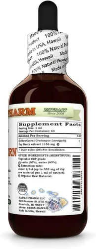Vista 3 de Hawaii Pharm Extracto líquido sin alcohol de espino, espino (Crataegus Laevigata) glicerita de bayas secas 2 onzas