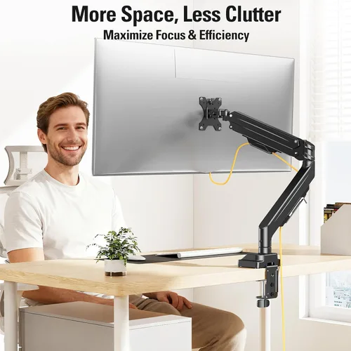 Vista 8 de Brazo de monitor único resistente para pantalla ultraancha de 13-42 pulgadas, soporte de monitor ajustable con giro de rotación de inclinación