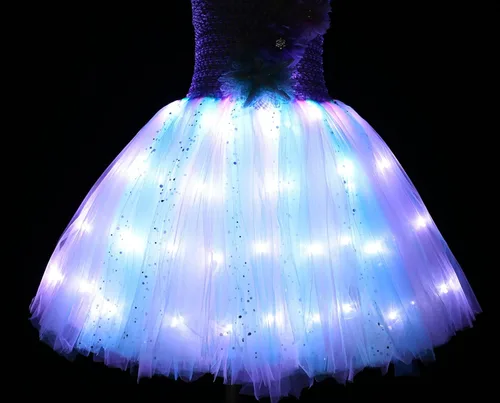 Vista 3 de Koatobbor Girls Mermaid Costume Mermaid Tutu Dress Color Led Light Up for Halloween Birthday Party 3-8Years