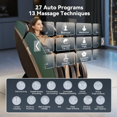 Vista 5 de Real Relax Silla de masaje 4D de cuerpo completo y reclinable, silla de masaje inteligente con 27 modos, 13 técnicas, cuidado de la IA, control