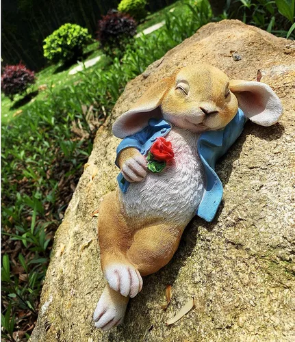 Vista 5 de iRonrain Estatuas de jardín, conejito de fantasía, decoración de arte al aire libre, figuras de animales para el día de Acción de Gracias