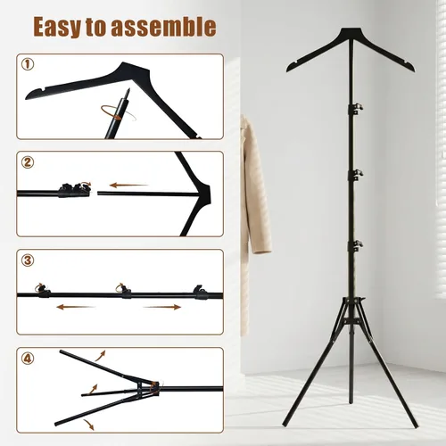 Vista 4 de Paquete de 2 soportes de exhibición ajustables para camisas de 32 a 63 pulgadas, soporte plegable de metal para torso con base de trípode resistente