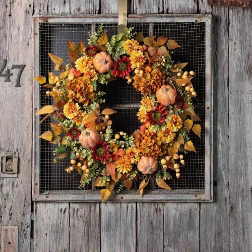 Vista 3 de Ochine Corona artificial de otoño para puerta delantera, decoración de otoño, corona de cosecha de otoño, corona de cosecha de otoño, hoja de arce B