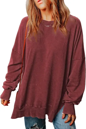 Vista 133 de SHEWIN Sudadera casual de manga larga con cuello redondo para mujer, ligera, holgada