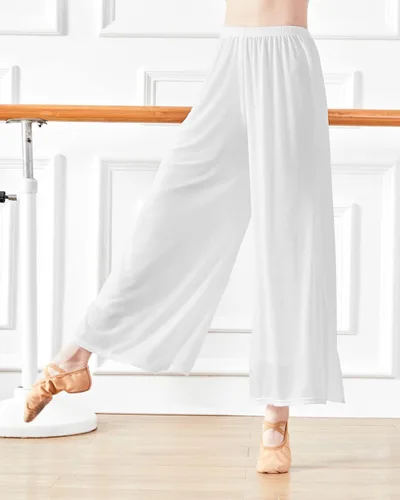 Vista 4 de Angcoco Pantalones de entrenamiento de baile de gasa elástica de doble capa para mujer