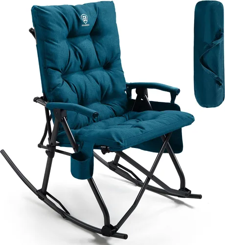 Vista 18 de EVER ADVANCED Silla de Camping Mecedora Plegable de Gran Tamaño, Sillas Mecedoras Portátiles Acolchadas para Patio, Césped y Exteriores, Sillón