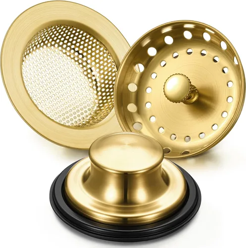 Vista 8 de Mudder 3 piezas de colador y tapón de drenaje para fregadero de cocina, tapón de eliminación de basura de acero inoxidable con asa, filtro universal