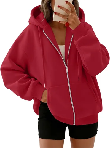 Vista 8 de Trendy Queen - Sudaderas con capucha y cremallera para mujer, sudaderas de gran tamaño, trajes de moda de otoño, chaquetas informales, ropa