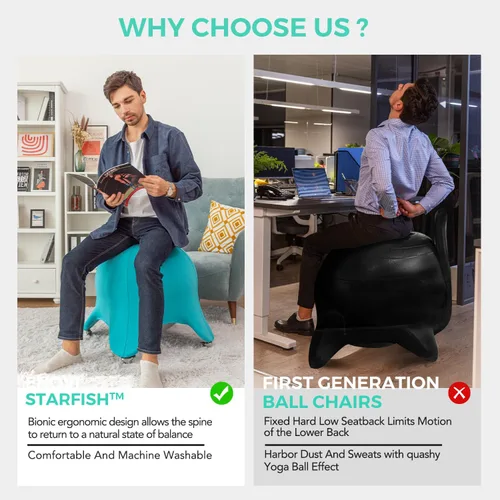 Vista 4 de Silla Original de Bola Estrella de Mar, Silla de Bola de Yoga, Silla de Bola de Ejercicio, Diseño Ergonómico para Escritorio de Oficina en Casa Azul