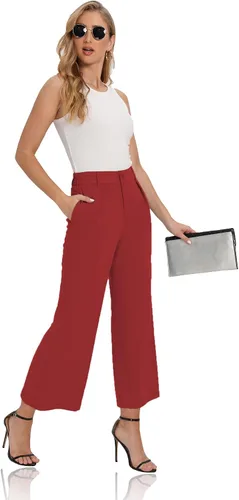 Vista 3 de siliteelon Pantalones largos tipo palazzo de cintura alta para mujer, de pierna ancha, cómodos, para el trabajo