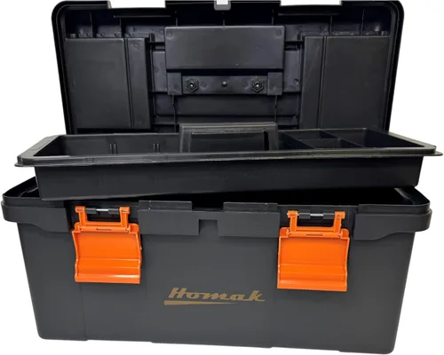 Vista 4 de Homak Caja de herramientas de plástico con bandeja y divisores, negro, 19.25 pulgadas