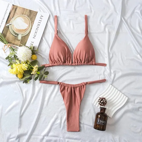 Vista 8 de Silkglory Conjunto de bikini para mujer, bikini triangular de corte alto para mujer, traje de baño de 2 piezas, bikini con tanga sexy