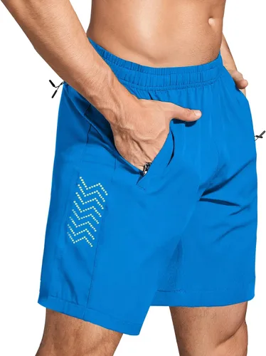 Vista 2 de Pantalones cortos deportivos para hombre de 7 pulgadas, de secado rápido, ligeros, para entrenamiento, gimnasio, cintura elástica, con bolsillos