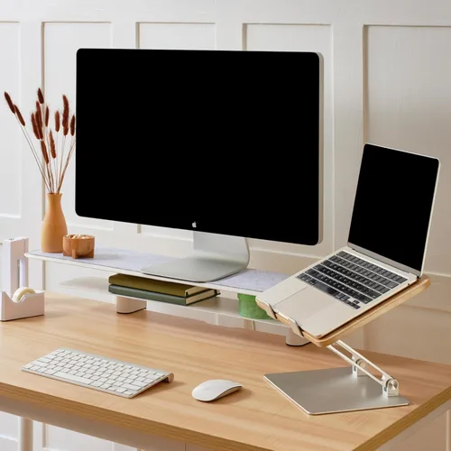 Vista 6 de Branch Soporte para monitor, elegante y duradero, soporte de acero con recubrimiento en polvo con forro de fieltro suave, pequeño elevador