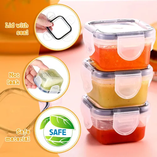 Vista 3 de Mimorou 20 recipientes de aderezo para ensaladas, recipientes pequeños de plástico reutilizables de 2 onzas con tapa, almacenamiento de alimentos a