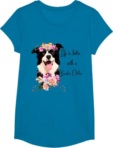 Vista 49 de Life is Better With a Border Collie - Camiseta de perro lindo con flores, gris, S Gris Oscuro