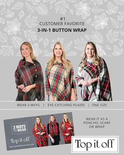 Vista 7 de Top It Off 3-in-1 Wrap - Womens Convertible Shawl - Versatile, Stylish Design - Button & Fringe Detail - Wear as a Poncho