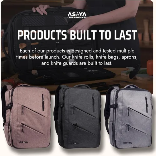 Vista 8 de Asaya - Mochila para cuchillos de chef con bolsa enrollable para 20 cuchillos de bolsillo - Más de 30 bolsillos para cuchillos - Los cuchillos