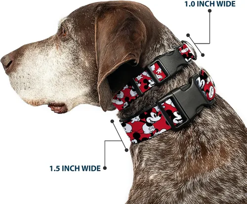 Vista 2 de Buckle-Down Collar de clip de plástico, Mickey Mouse poses dispersos rojo/negro/blanco, 1.5 pulgadas de ancho, se adapta a cuello de 13-18 pulgadas