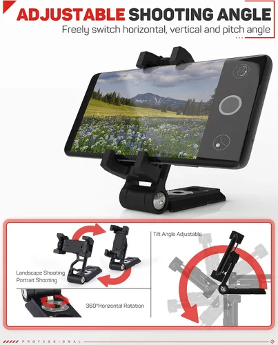 Vista 3 de IFOOTAGE Adaptador universal de montaje de trípode para teléfono con zapata fría, soporte de teléfono celular de rotación de 360° para trípode