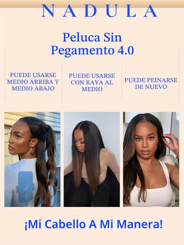 Vista 6 de Nadula - Peluca Yaki de encaje frontal lacio color castaño ombre con cabello humano 13x4 HD, pre arrancada, sin pegamento, con cordón elástico