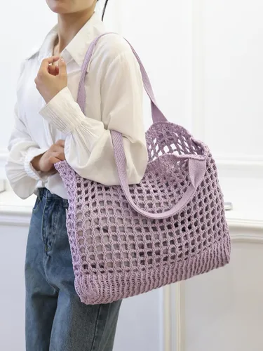 Vista 9 de ENBEI Bolsos grandes de playa para mujer, bolsos de hombro, bolso de punto, bolso de mano estético para playa de ganchillo, lindo bolso de mano