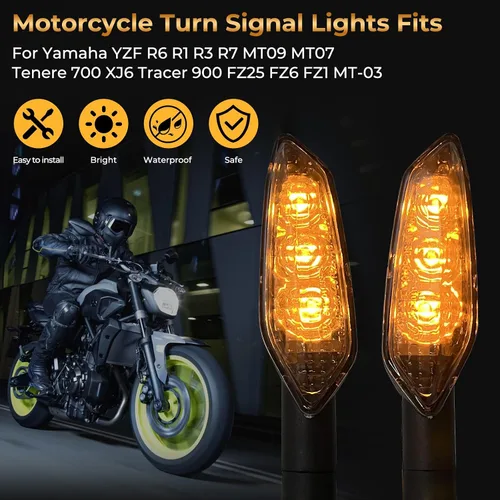 Vista 2 de Luces de señal de giro para motocicletas, compatibles con Yamaha YZF R6 R1 R3 R7 MT09 MT07 Tenere 700 XJ6 Tracer 900 FZ25 FZ6 FZ1 MT-03