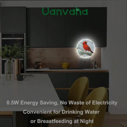 Vista 4 de Luz nocturna cardenal, pájaro rojo del norte en rama de árbol, luz nocturna LED para encendido/apagado automático para pasillo, escalera, cocina