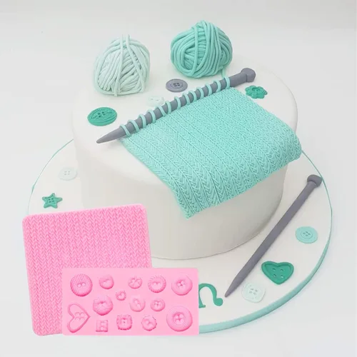Vista 8 de Fondant - Moldes de silicona para chocolate, para tejer con botón (5 unidades), diseño de suéter con textura de impresión de punto para baby shower
