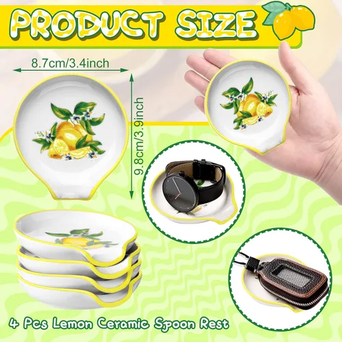 Vista 3 de WILLBOND 4 piezas de soporte de cuchara de cerámica para estufa, lindo soporte para cucharas de té de limón, decoración de cocina, casa de campo