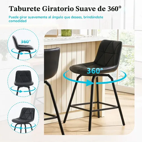 Vista 3 de ClinQ - Juego de 2 taburetes de bar giratorios de 360° de altura de mostrador de 26 pulgadas, taburetes de mostrador de piel sintética