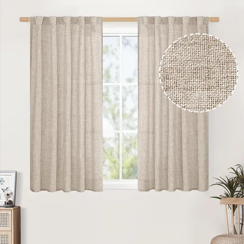 Vista 14 de BGment Cortinas cortas de lino marfil de 36 pulgadas de largo para ventanas de cocina, pequeñas cortinas texturizadas rústicas para café sobre