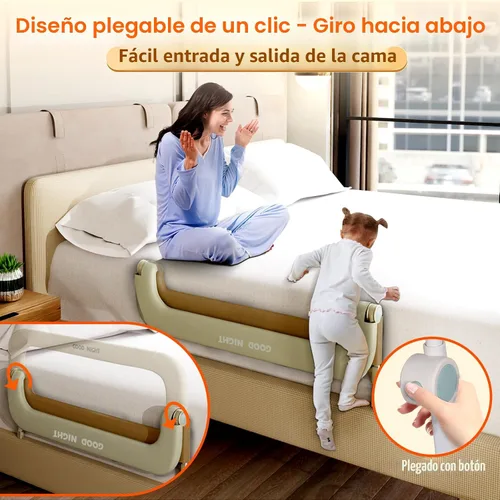 Vista 2 de Riel de cama para niños pequeños, rieles de cama de 31 pulgadas Beige con caqui