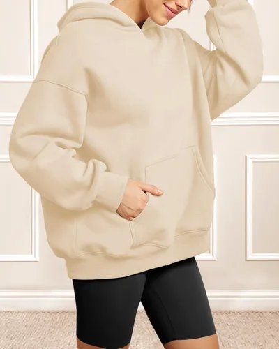 Vista 2 de Sudaderas con capucha de gran tamaño para mujer, con forro polar, sudaderas casuales con bolsillos 2023, trajes de moda para otoño