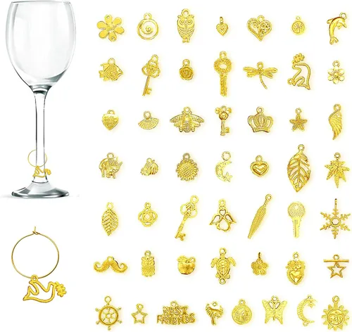 Vista 7 de 20 piezas de dijes para copas de vino, marcadores de bebida con texto de inspiración y temática de cáliz con diseño de hebilla para vino, cóctel