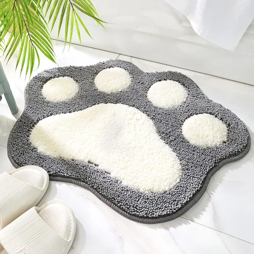 Vista 8 de Molesun Alfombra de baño con forma de pata, bonita alfombra de baño antideslizante, de microfibra suave, absorbente de agua, gruesa, lavable a Azul