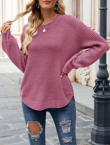 Vista 7 de MEROKEETY Suéter de punto gofre para otoño 2024 para mujer, estilo casual, manga globo, holgado, sin botones