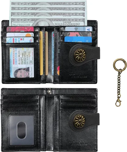 Vista 3 de Travelambo Rfid Wallet Mujeres Cuero Bifold Compacto Pequeña Cartera para Mujeres, Negro -, Compacto
