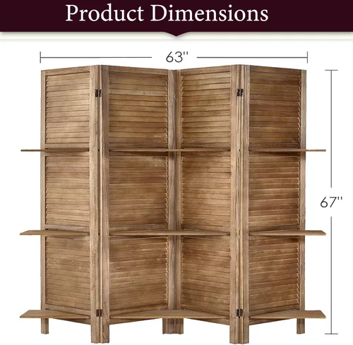 Vista 3 de ROSE HOME FASHION Divisor de habitación de madera de 4 paneles de 5.6 pies, paneles de pantalla de privacidad plegables de madera, divisor