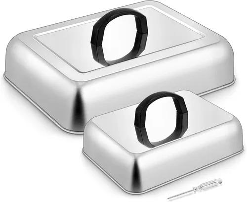Vista 8 de HaSteeL Juego de cúpulas para fundir queso de 2 piezas, cubierta de vaporización y untado rectangular de acero inoxidable de 9x7 pulgadas, cúpula