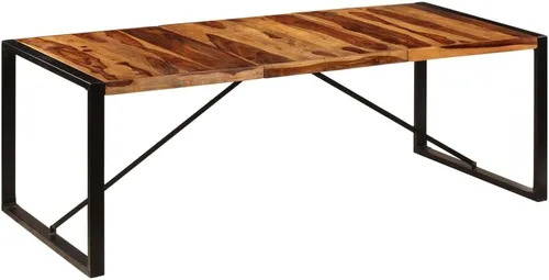 Vista 16 de Mesa de comedor de madera maciza de Sheesham, forma rectangular, 47.2 pulgadas, acabado pulido marrón con patas de metal para cocina y comedor