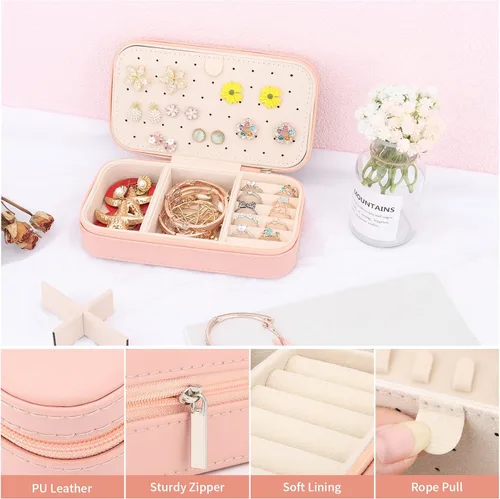 Vista 3 de DesignSter Joyero de viaje, estuche de joyería portátil de piel sintética, cajas de joyería pequeñas para regalos, organizador de joyas de viaje