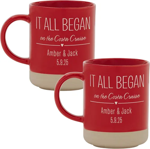Vista 8 de Let's Make Memories Juego de 2 tazas de gres personalizadas, para el día de San Valentín, para parejas, para bodas, aniversarios, color azul, diseño