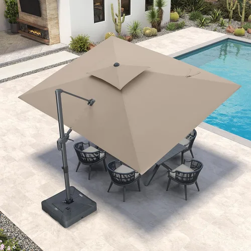 Vista 46 de PURPLE LEAF Sombrilla de Patio Voladiza de 10' x 13' para Exteriores con Base de 330 libras, Sombrilla Rectangular Grande Resistente al Viento
