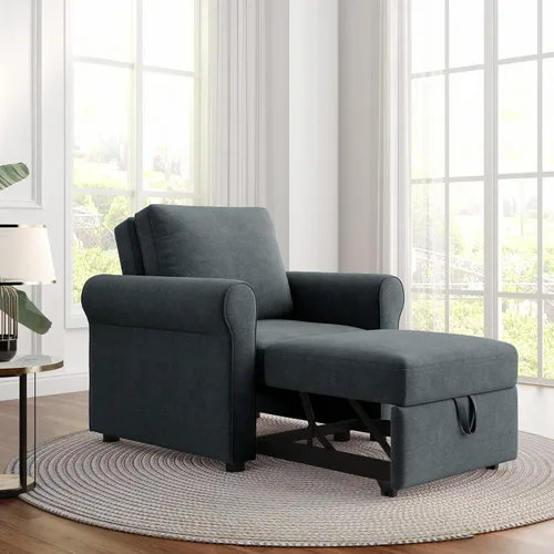 Vista 26 de Sofá cama convertible de terciopelo con respaldo ajustable y enchufe USB, sofá cama extraíble multiposición tamaño individual con 2 almohadas